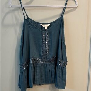 Lauren Conrad LC Blue Embellished Camisole with sequins and lace